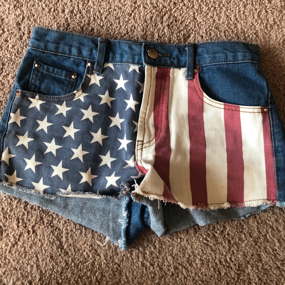 F21 American Flag Denim Shorts